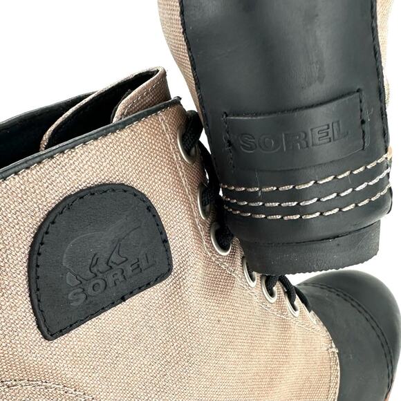 Sorel PDX Black/Tan Wedge Bootie Size 10 Leather/Canvas Waterproof Lace-Up New - Picture 9 of 15